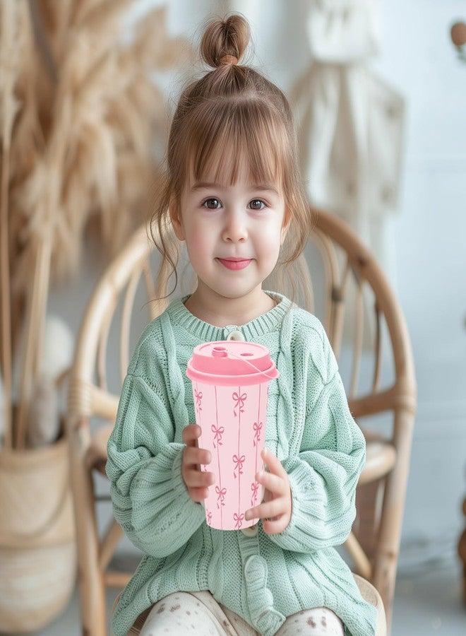 Whaline 100Pcs Pink Bow Paper Cups with Lids 16oz Bowknot Heart Disposable Cups Cute Coquette Drinking Cup for Hold Cold Drinks - Image 5